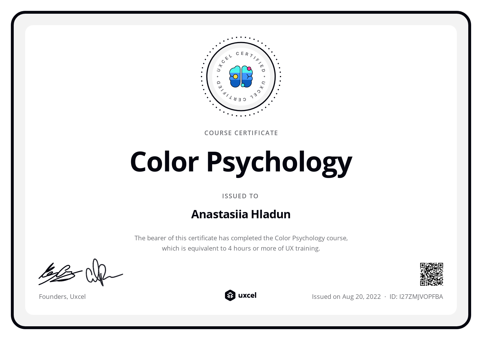 Anastasiia's certificate